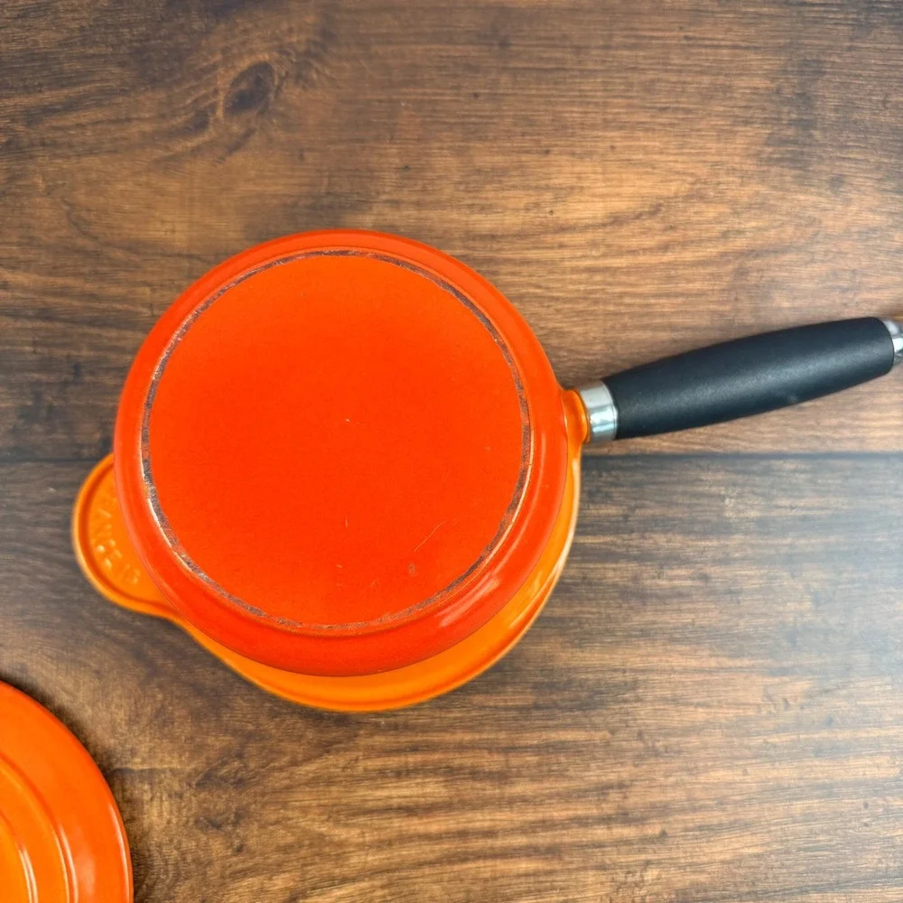 Le Creuset Flame Orange Enameled Cast Iron Saucepan #16 With Lid France